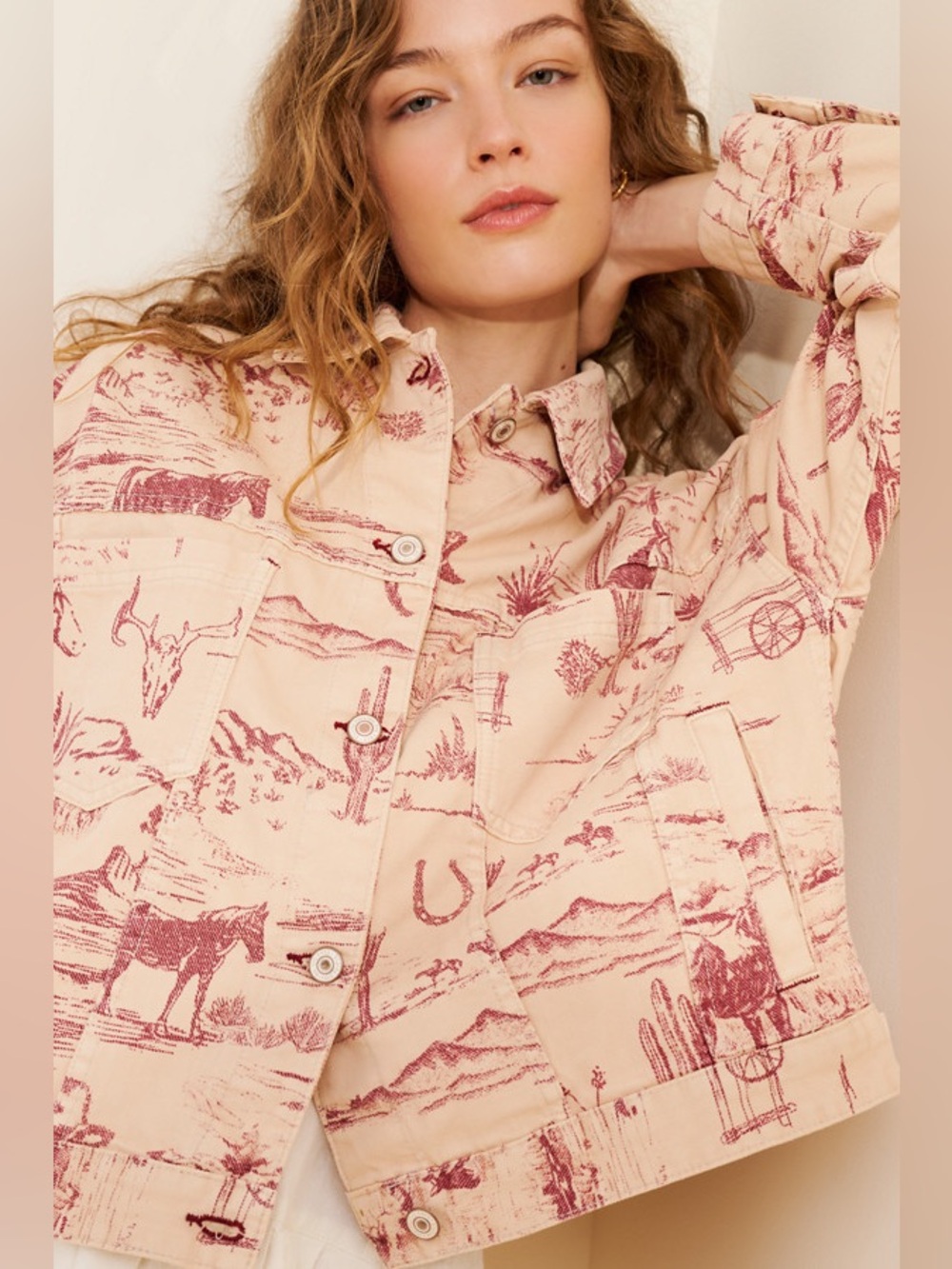 We The Free Opal Swing Tan Brown Western Horse Equestrian Printed Jean Jacket M